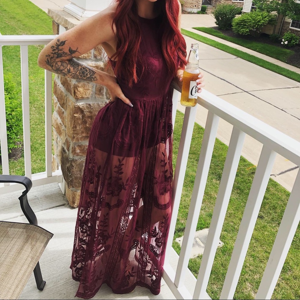 Maroon dress with shorts, romper dress